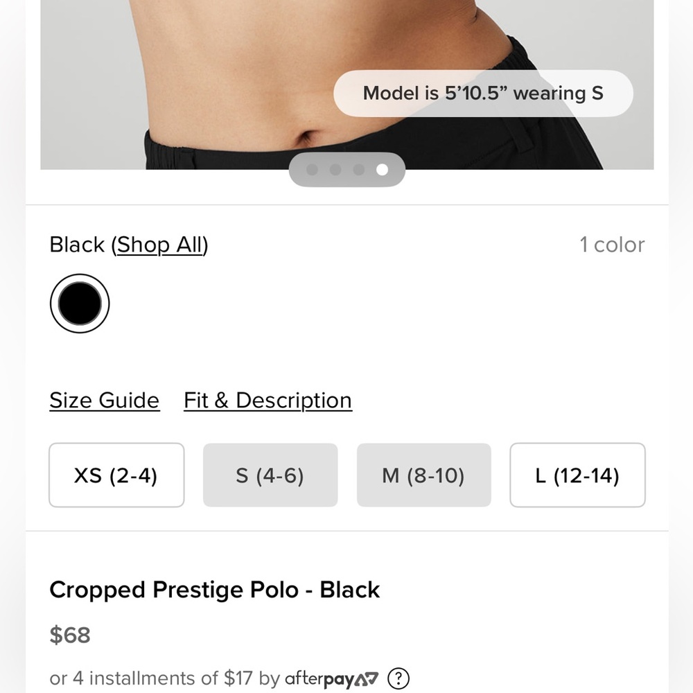 ALO Yoga Black Cropped Prestige Polo Top/ Shirt Womens Size Small - Picture 8 of 8